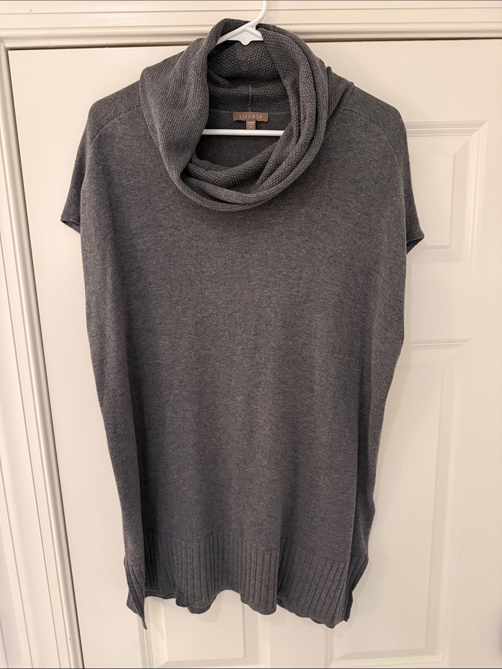 Lilla P Charcoal Cowl Neck Short Sleeve Sweater
